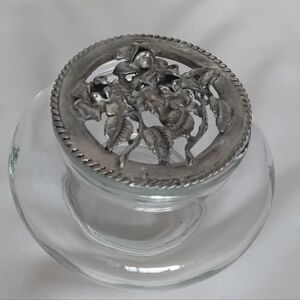 Vintage Glass Jar with Silver Floral Lid Potpouri Jar